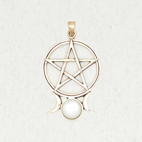 Triple Moon Pentacle with Mother of Pearl Inlay