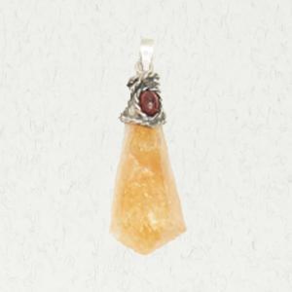 Faceted Crystal Pendant w/ Accent Cabochon – Citrine Point