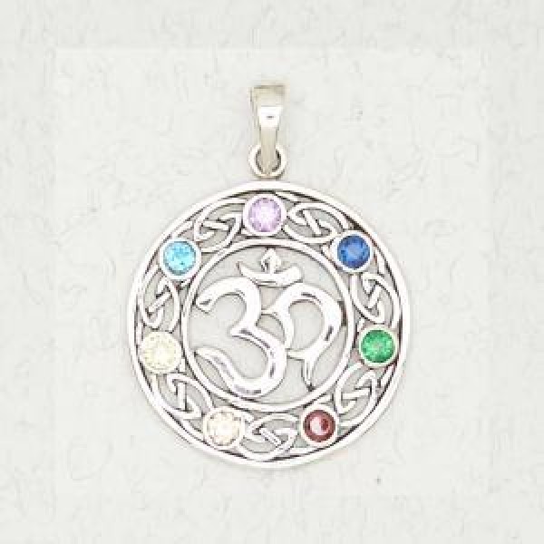 Om with Chakra Color CZ Accent Stones